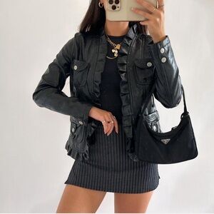 Vintage Black Button Up Oversized Blazer Leather Jacket